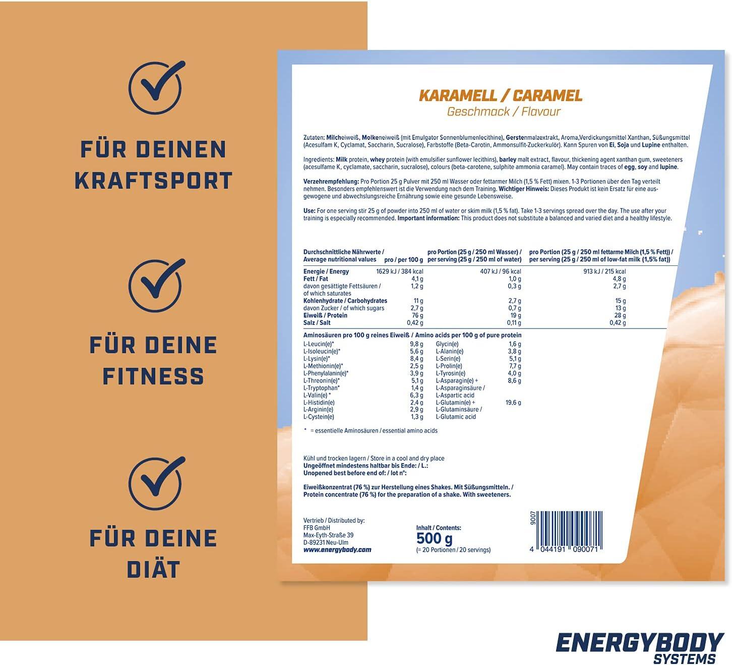 Mega Protein Karamell, Eiweißshake Proteinpulver mit Whey & Casein, 500 g 3/4
