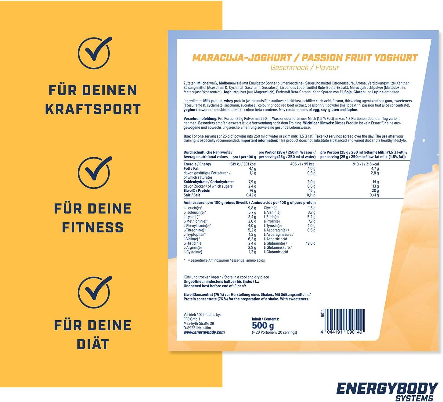 Mega Protein Maracuja-Joghurt, Mehrkomponenten-Protein Eiweißshake Proteinpulver 3/4