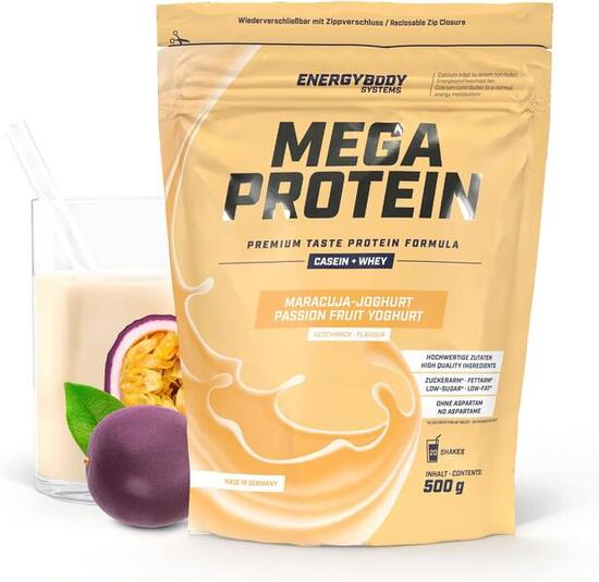 Mega Protein Karamell, Eiweißshake Proteinpulver mit Whey & Casein, 500 g