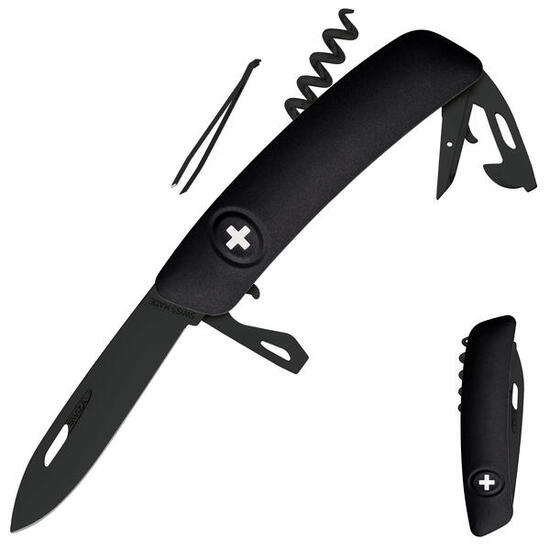 Schweizer Messer D03 AllBlack Taschenmesser Klappmesser 11 Funktionen