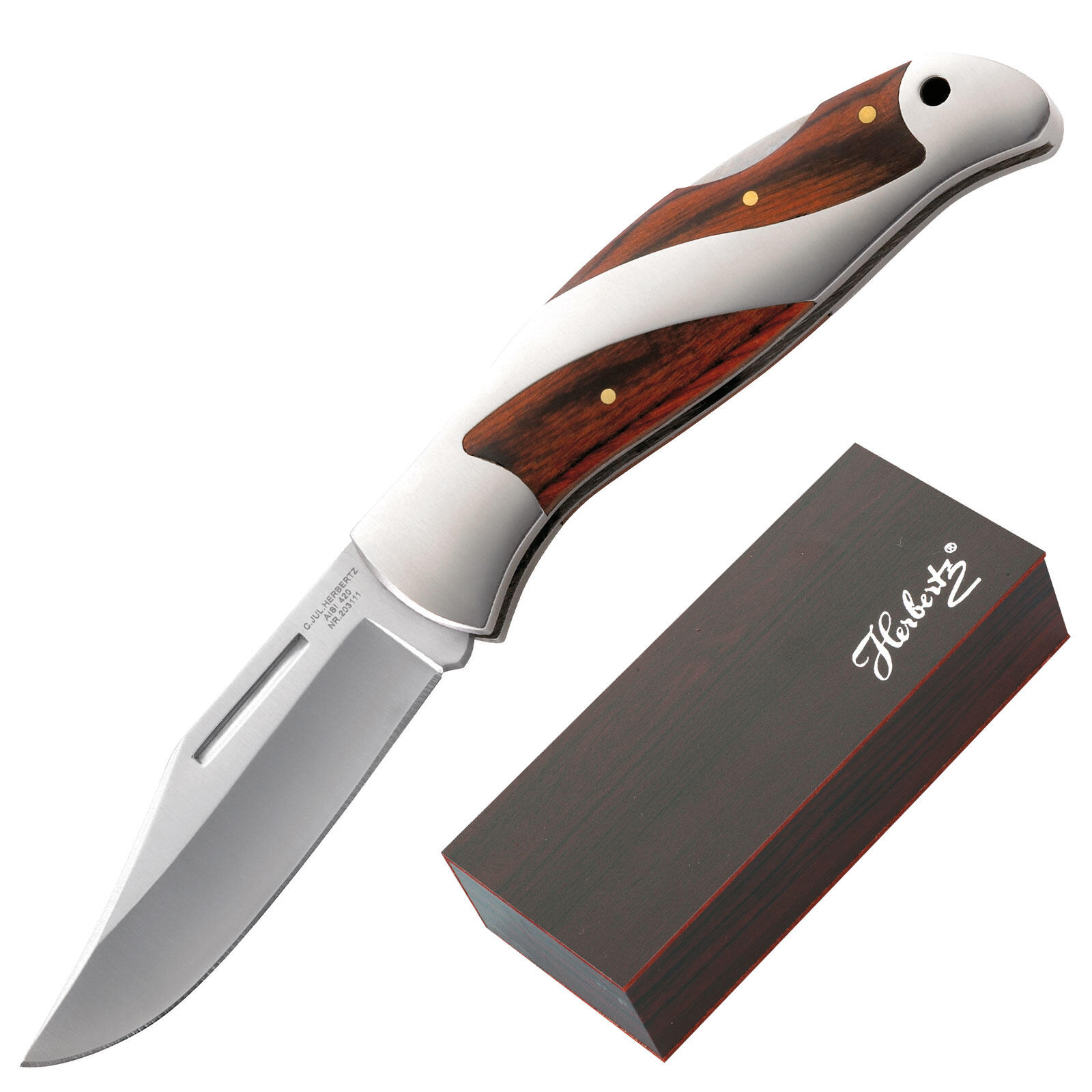 HERBERTZ Coltello tascabile a una mano pieghevole in acciaio outdoor pakkawood