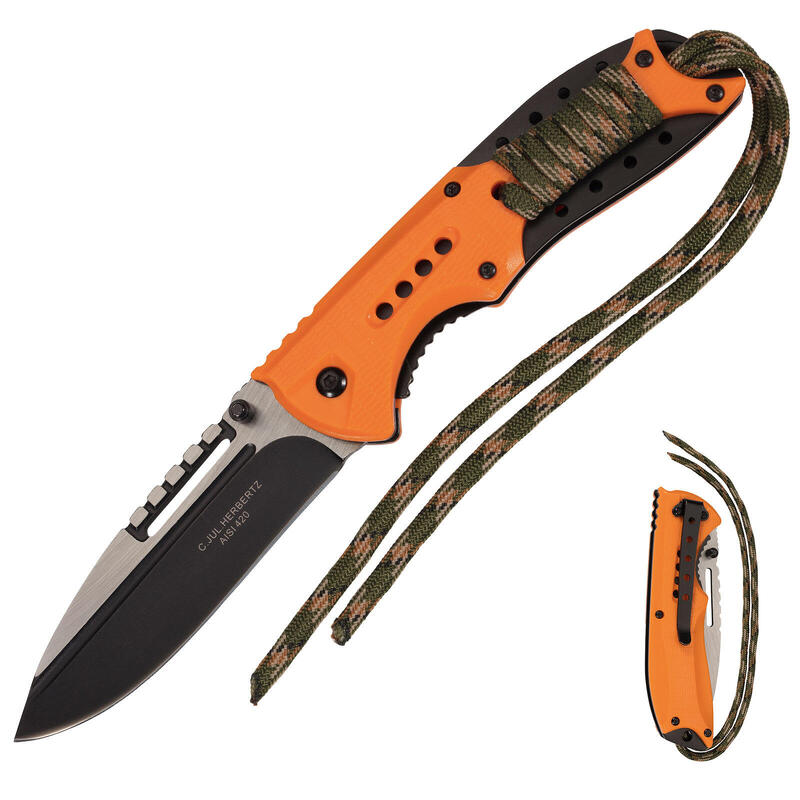 Einhandmesser Orange Survival Klappmesser Paracord Taschenmesser AISI