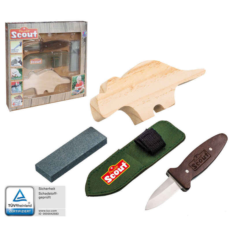 SCOUT Schnitzset Schnitzmesser Kindermesser Kinder Messer & Schleifstein !