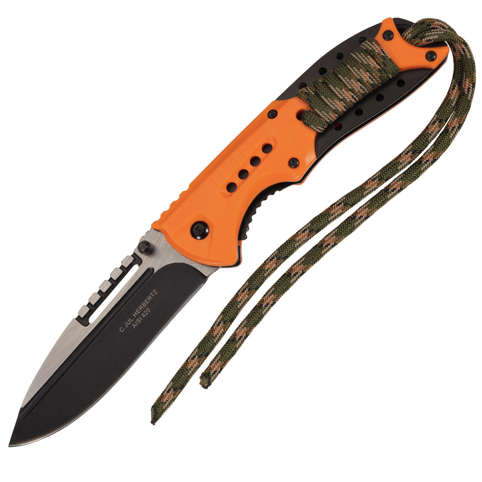 Einhandmesser Orange Survival Klappmesser Paracord Taschenmesser AISI 2/3