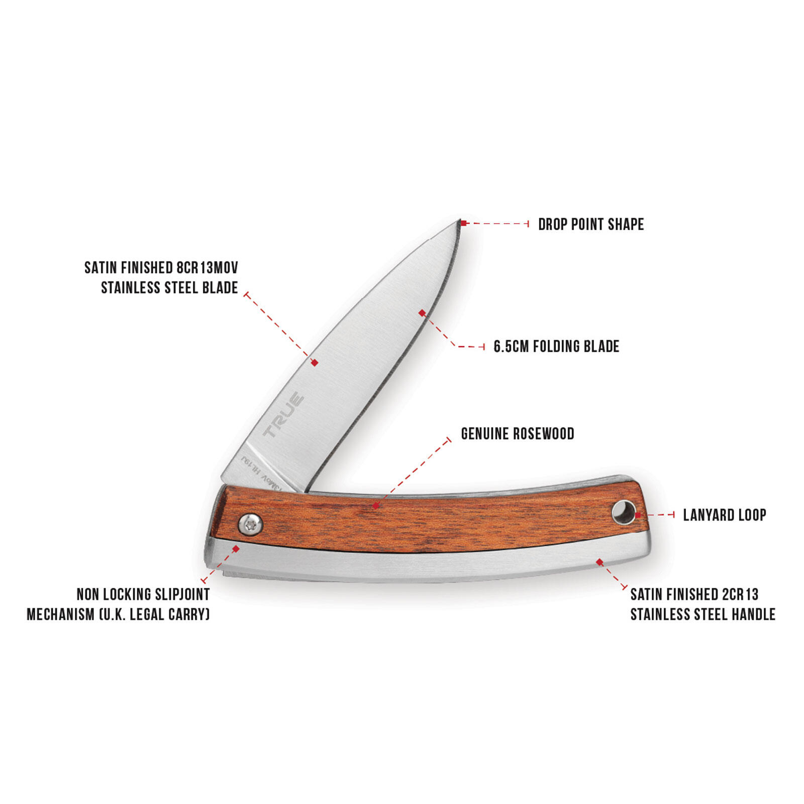 TRUE UTILITY Klappmesser Gentlemans Knife Taschen Messer Rosenholz Griff 63 g 2/5