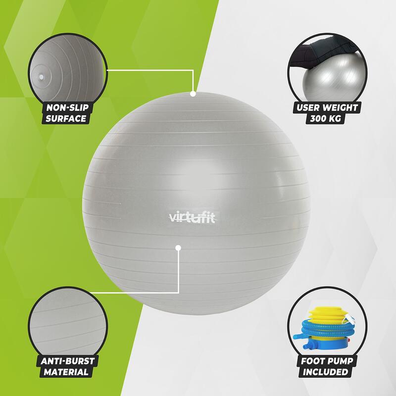 Gym Ball - Swiss Ball - avec Pompe - Gris - 75 cm