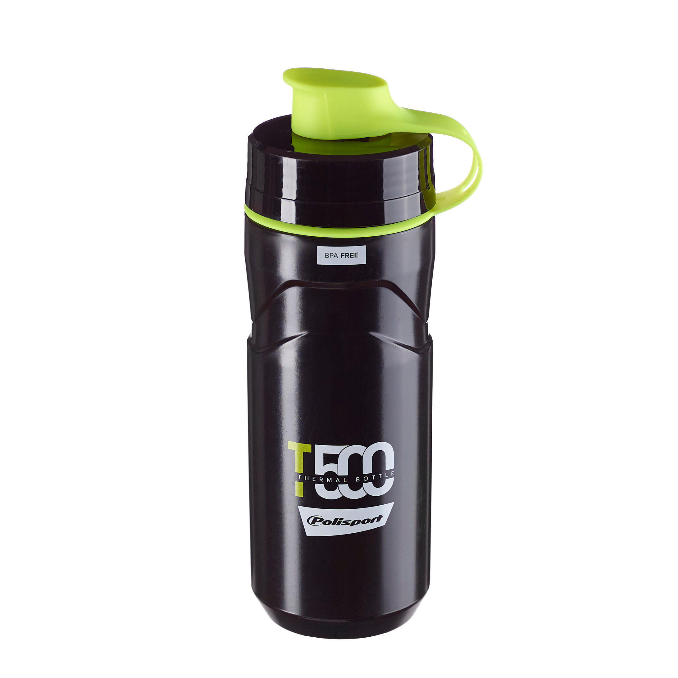 POLISPORT Bidon ciclismo T500 Isotérmico 500Ml Preto e Fluo de Rosca com tampa protetora
