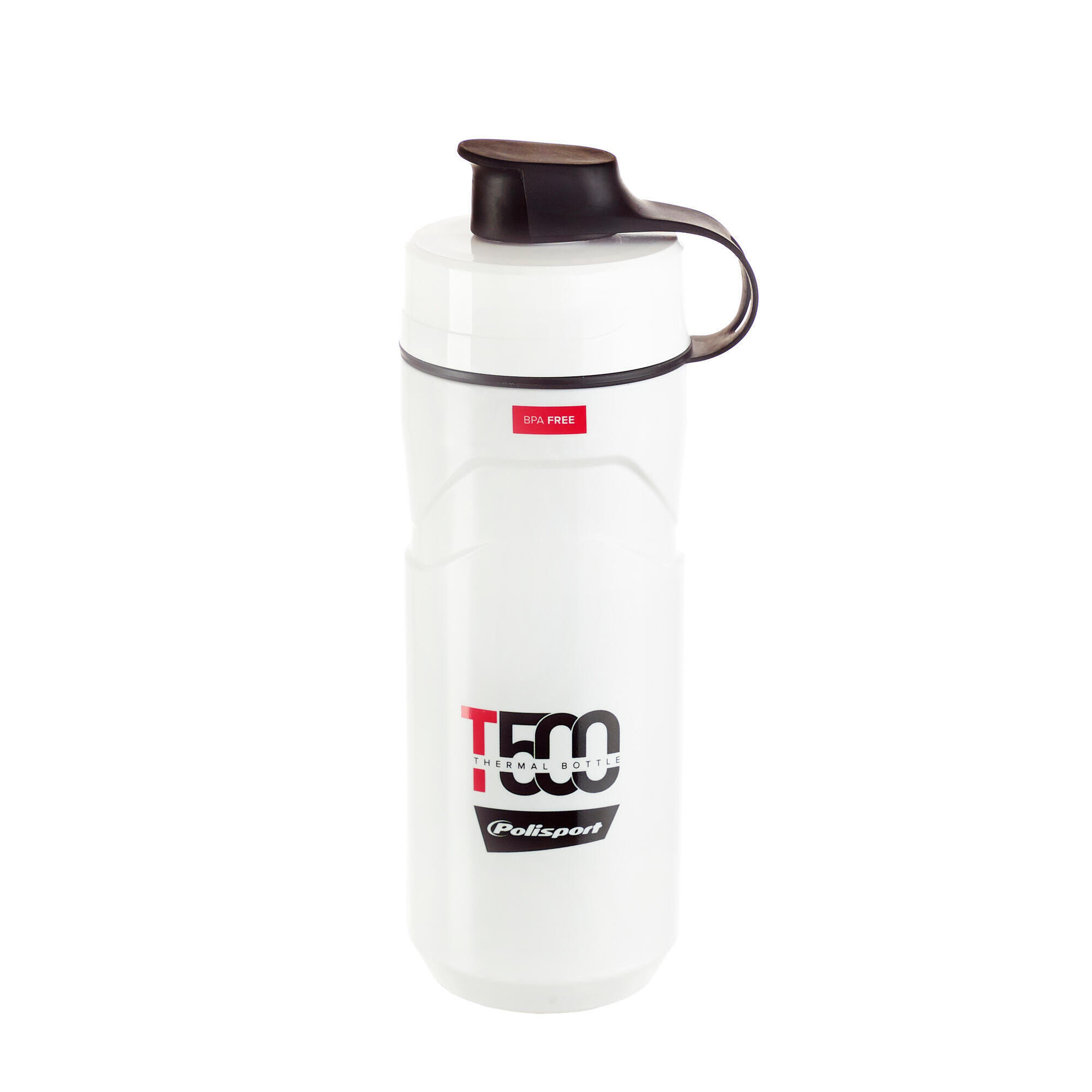 Bidon termiczny T500 550ml biały i czerwony z zakrętką ochronną