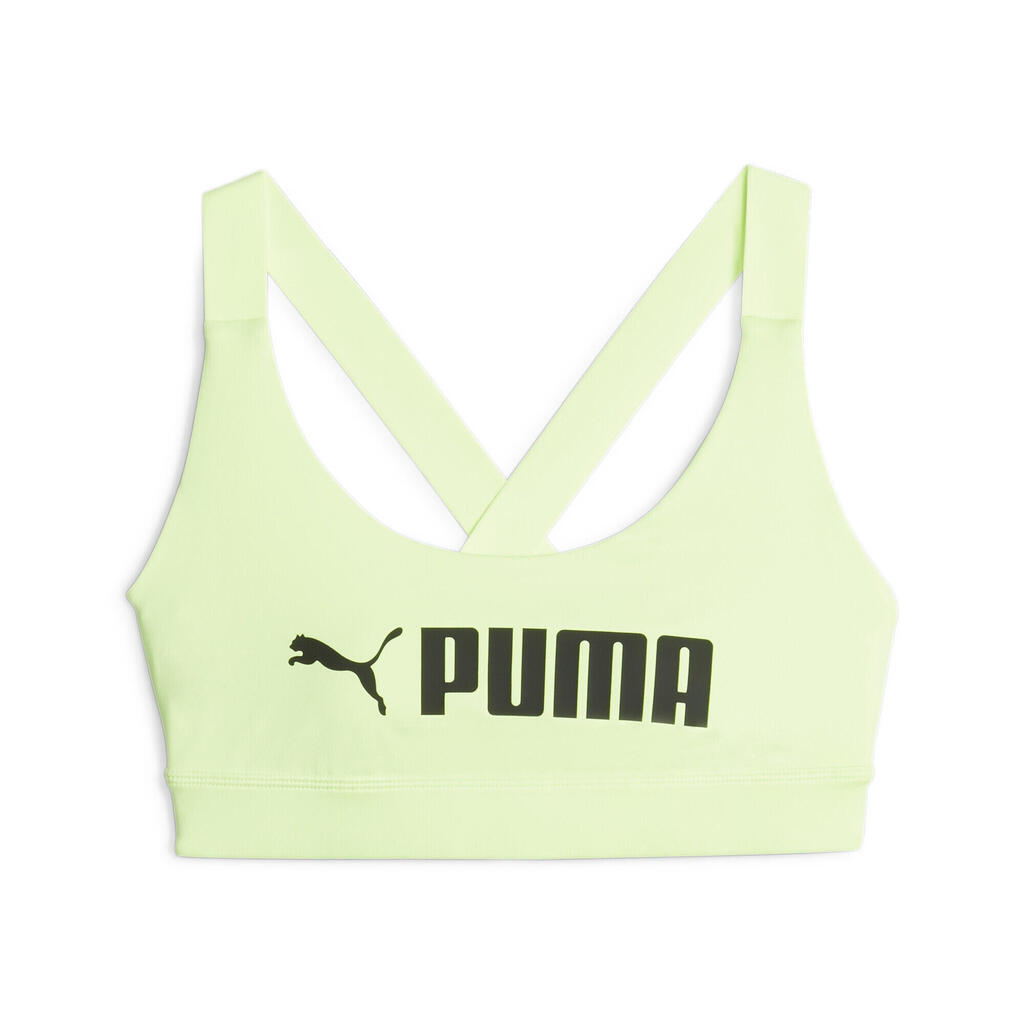 PUMA Womens PUMA Fit Mid Impact Training Bra - Speed Green-Black
