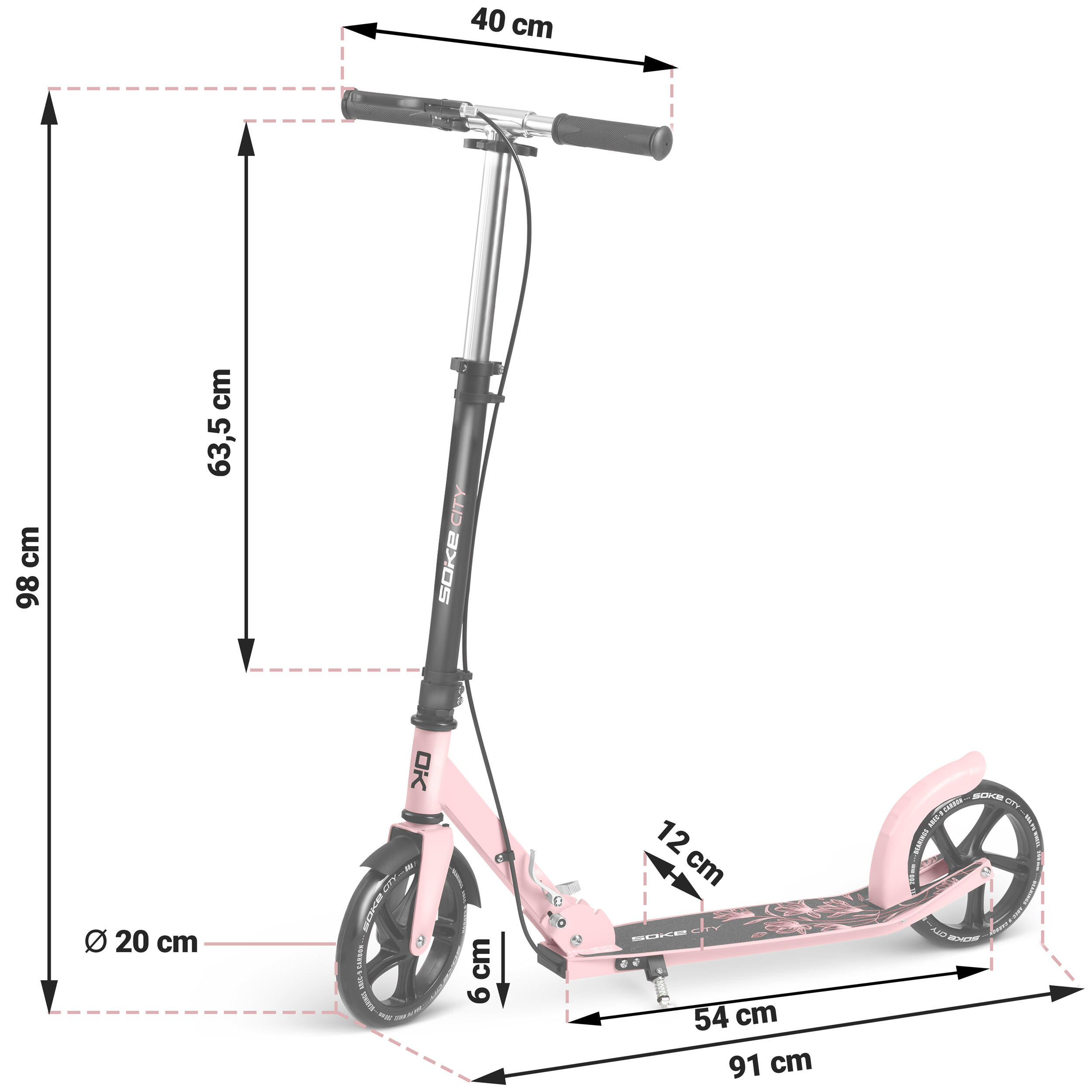 Monopattino scooter adulto Soke City, Rosa 5/7