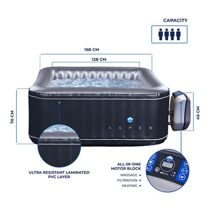 Netspa Aspen vasca idromassaggio gonfiabile per 4 persone con accessori inclusi