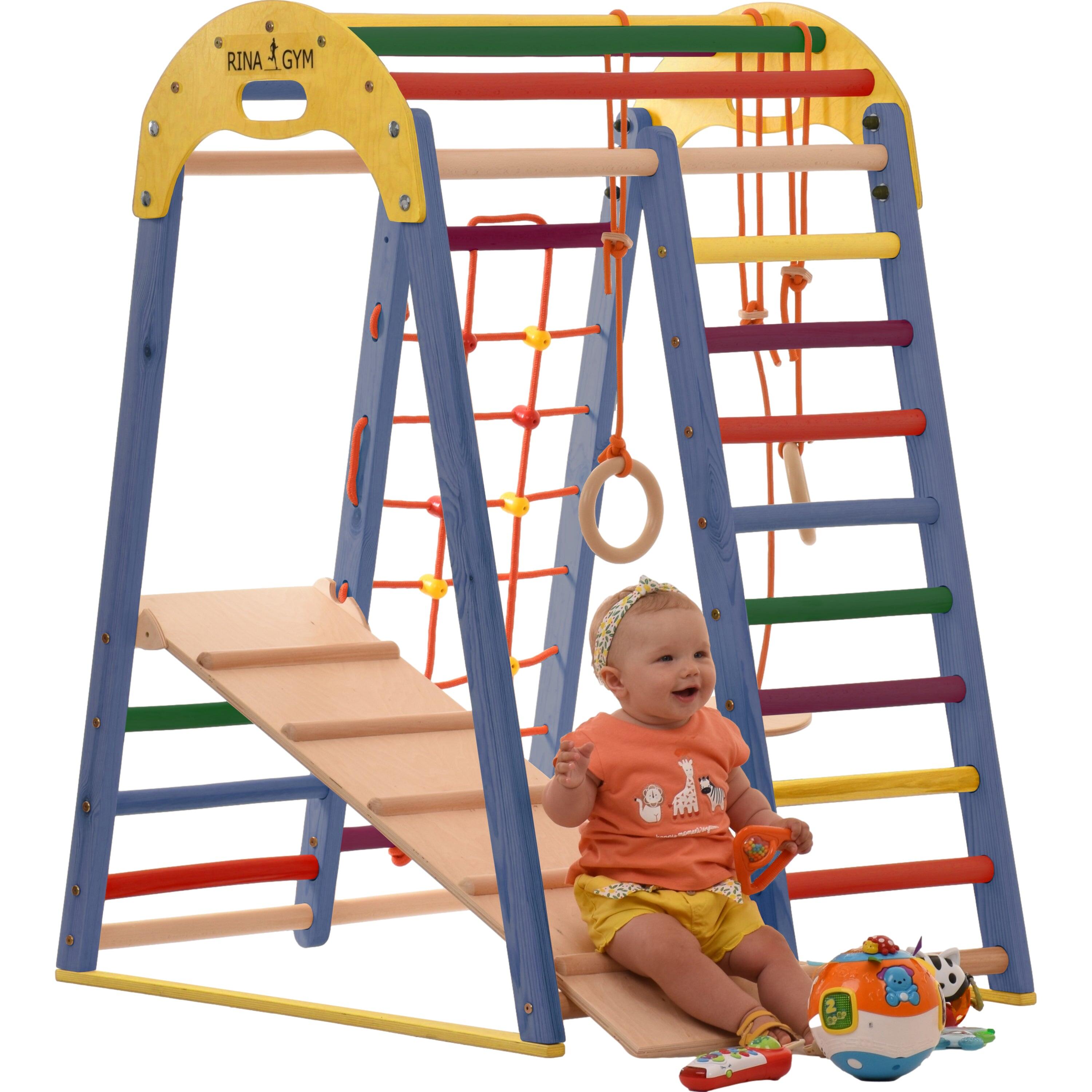Triângulo de escalada indoor de madeira para crianças (azul)