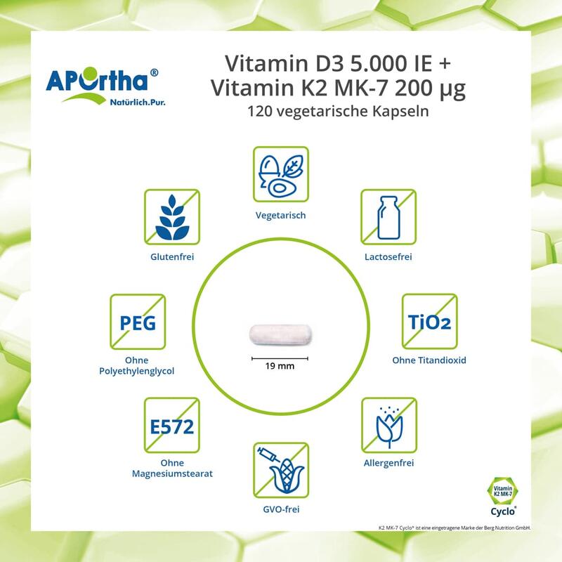 Vitamin D3 5.000 IE + Vitamin K2 MK-7 Cyclo® 200 µg - 120 vegetarische Kapseln