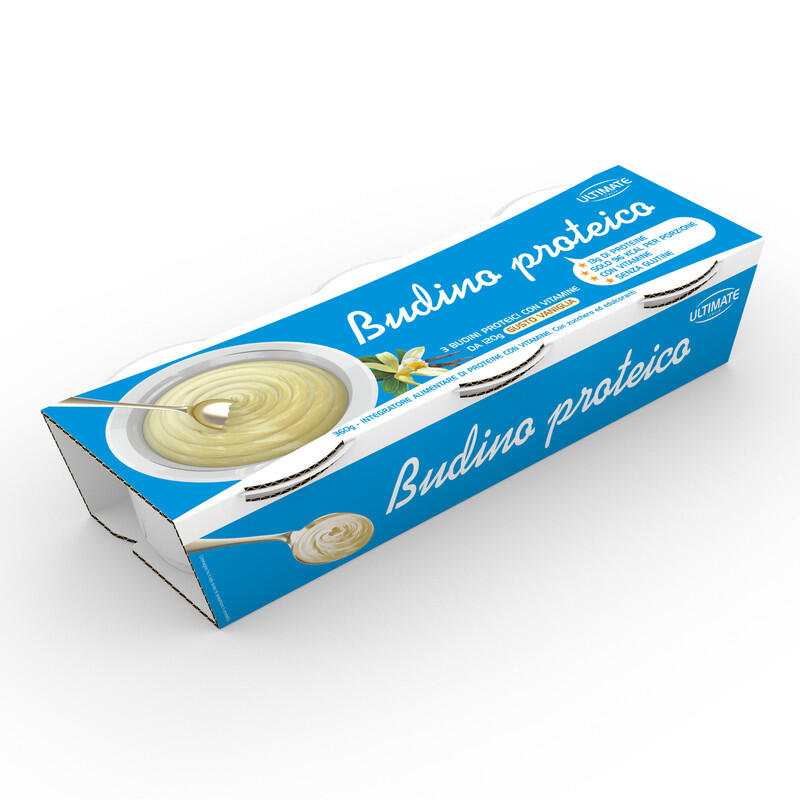 ULTIMATE ITALIA Integratore alimentare - BUDINO PROTEICO VANIGLIA - 3 pz da 120g