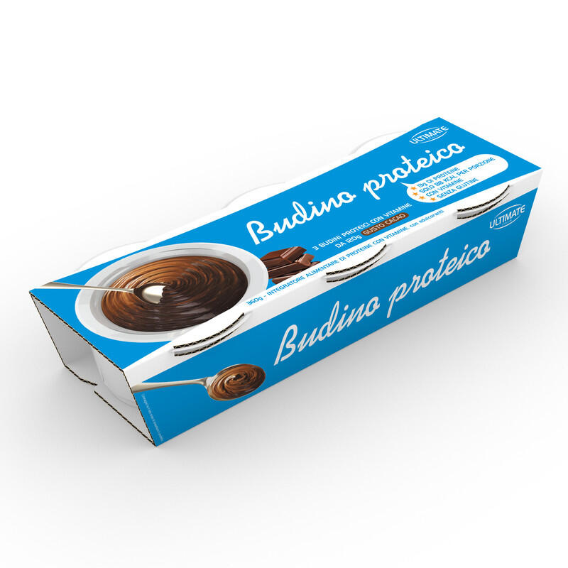 ULTIMATE ITALIA InIntegratore alimentare - BUDINO PROTEICO CACAO - 3 pz da 120g