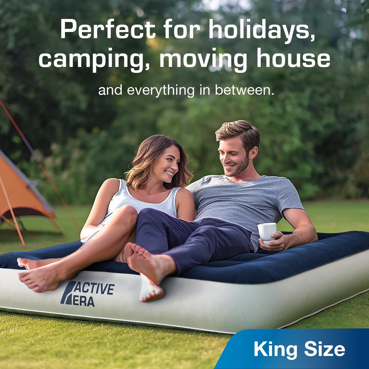 King Camping Air Bed – Navy/White 3/7