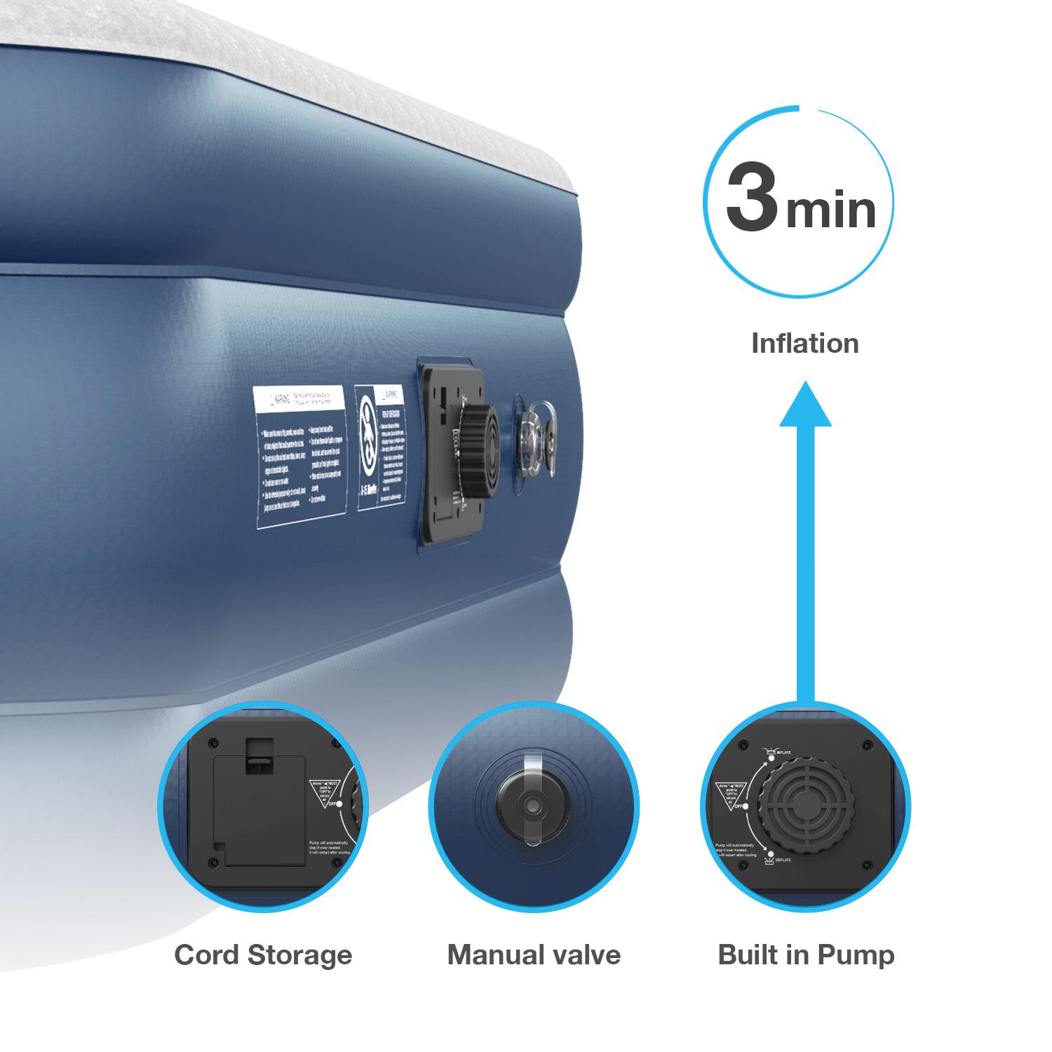 King Size Comfort Air Bed Grey/Navy ACTIVE ERA Decathlon