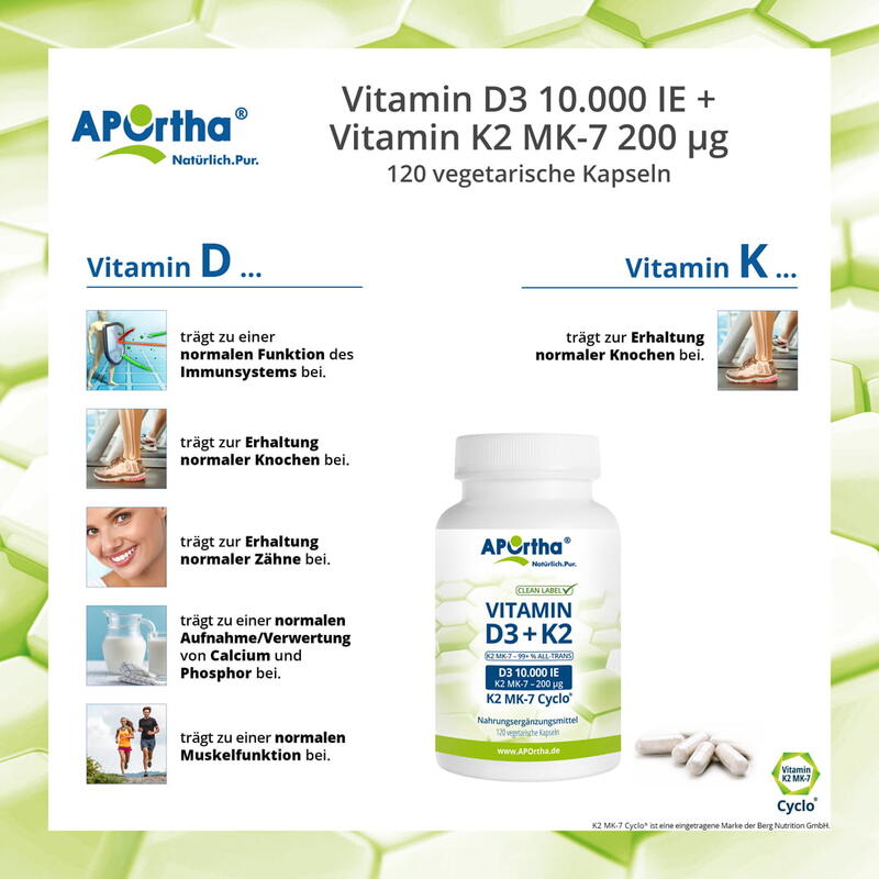 Vitamin D3 10.000 IE + Vitamin K2 MK-7 Cyclo® 200 µg - 120 vegetarische Kapseln