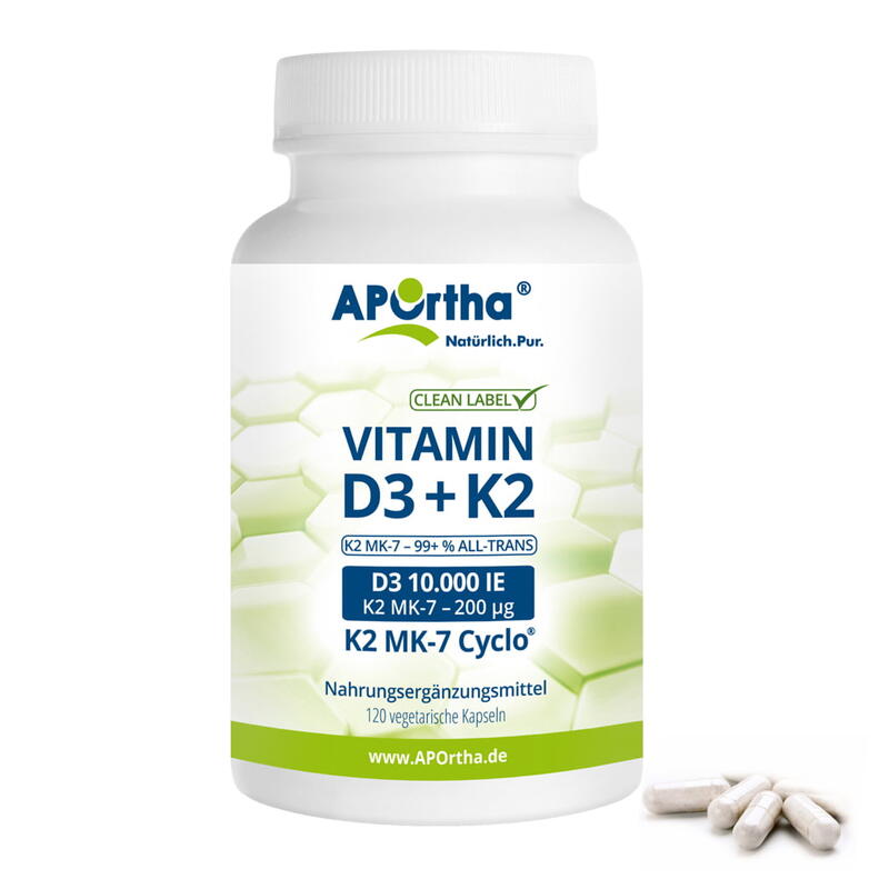 Vitamin D3 10.000 IE + Vitamin K2 MK-7 Cyclo® 200 µg - 120 vegetarische Kapseln