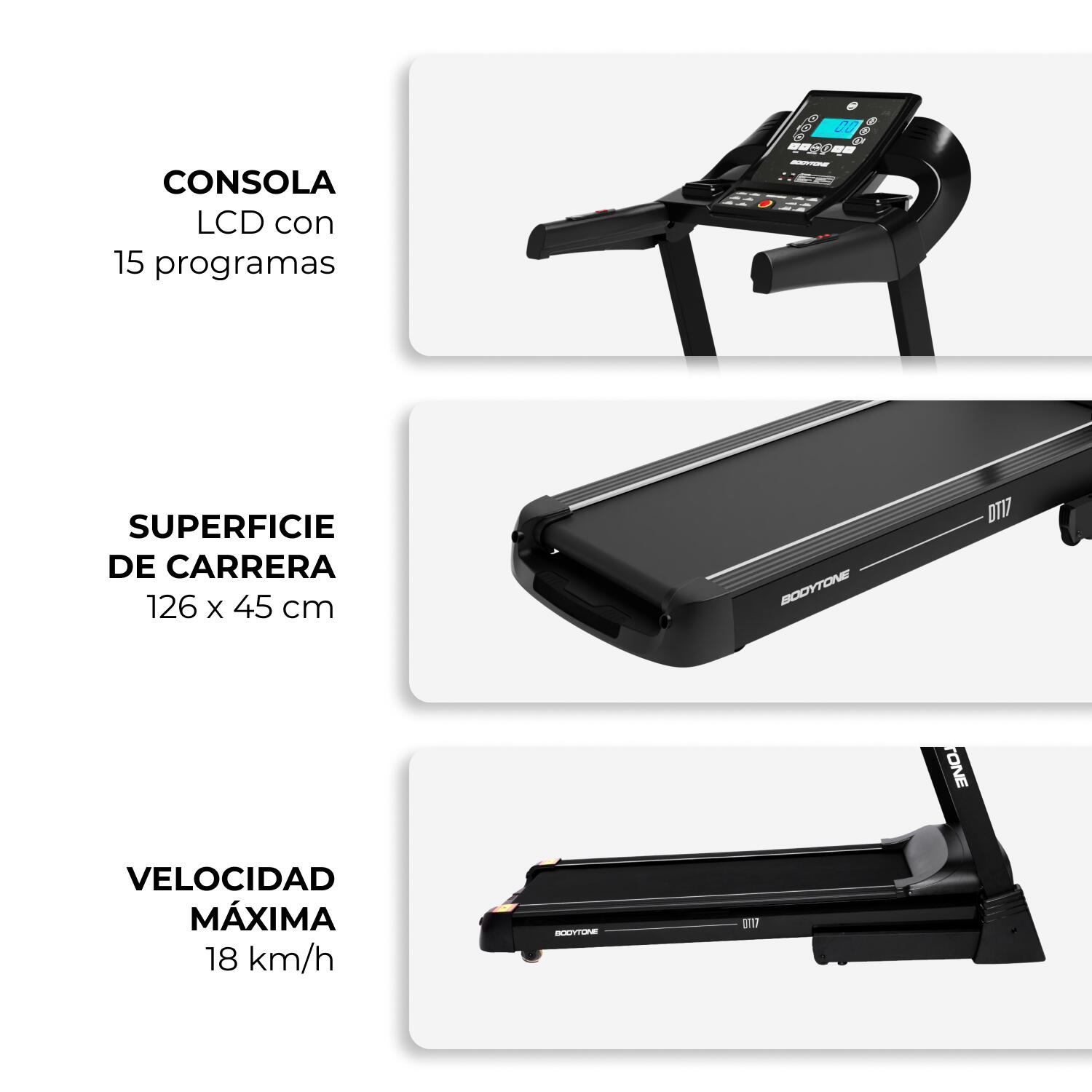 Cinta de correr plegable Bodytone conectada con pantalla LCD 18km/h 5/7