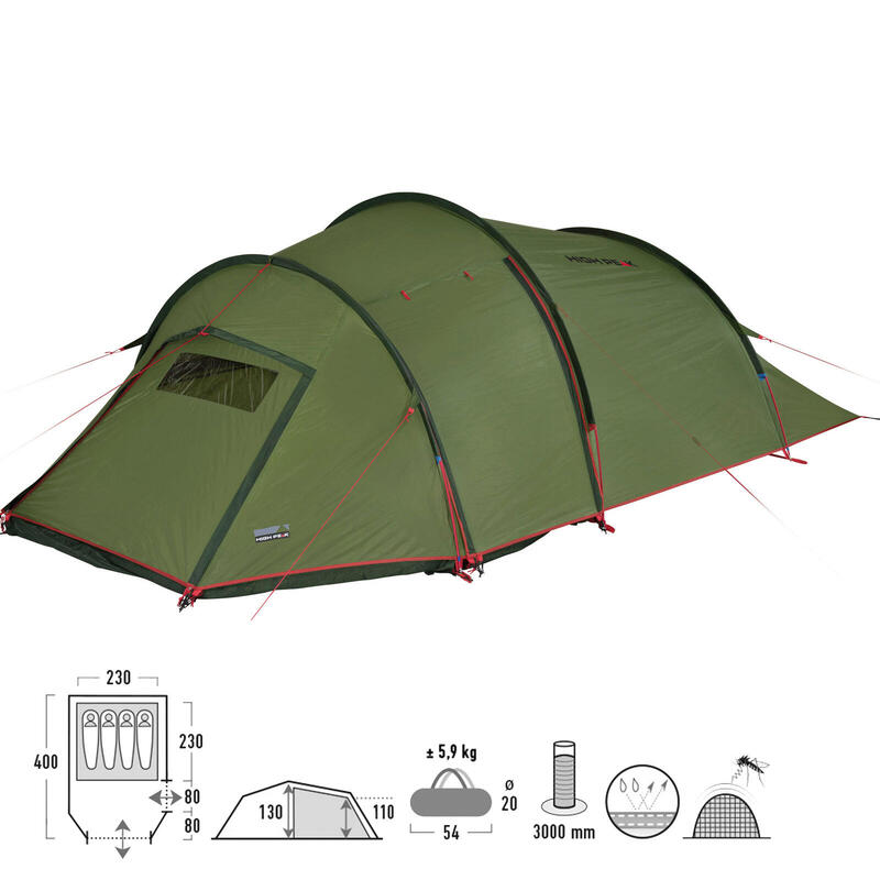 Tenda a tunnel High Peak Falcon 4,2 ingressi, tenda interna premontata