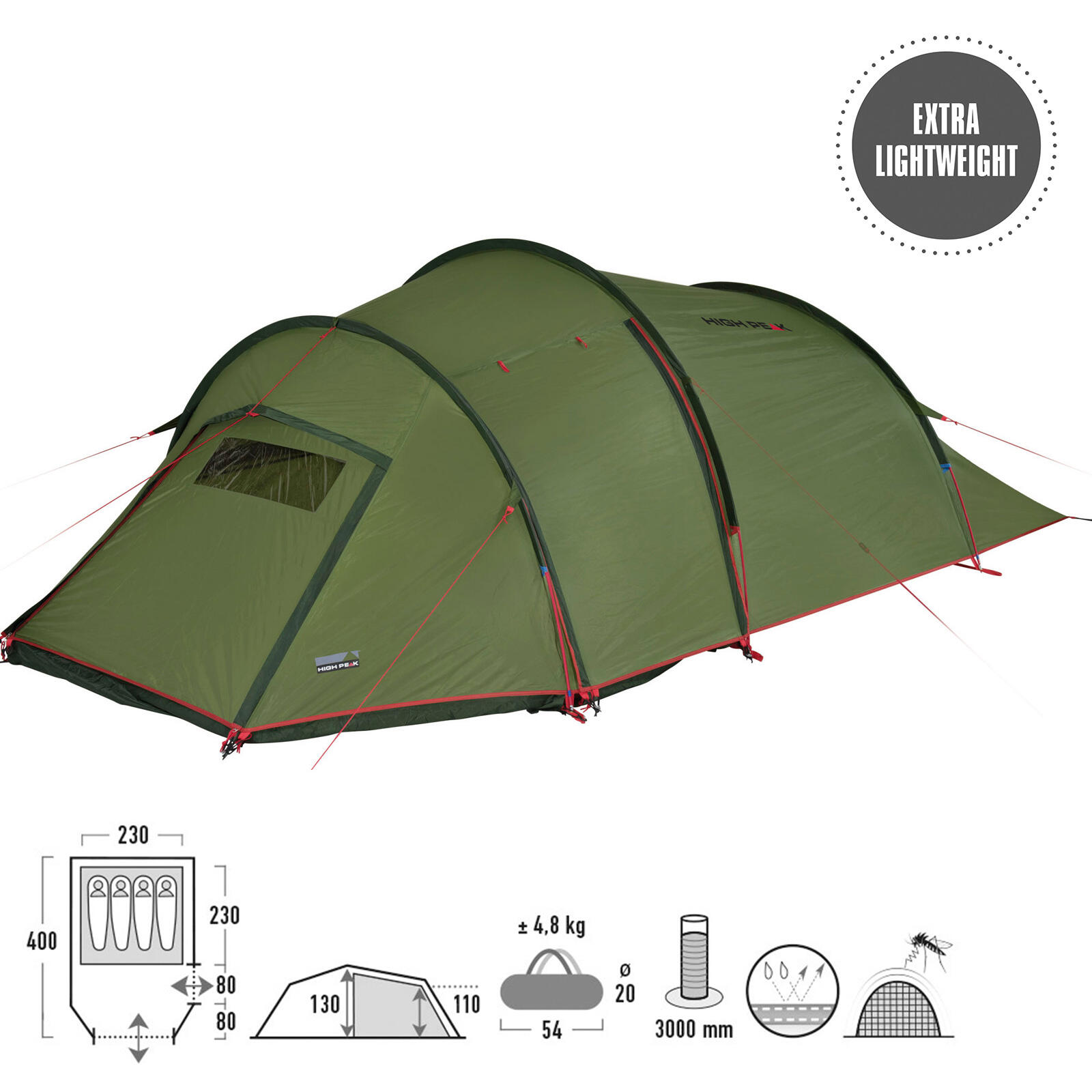Tenda de túnel leve High Peak Falcon 4 LW, tenda de campismo com piso de tenda 2/7