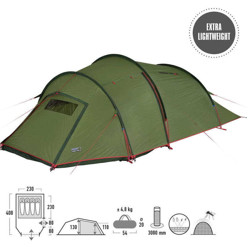 Tenda a tunnel leggera High Peak Falcon 4 LW, tenda da campeggio