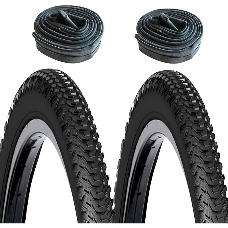 2 Cubiertas MTB 26X2.00 Negro + 2 cámaras de Aire de 26" Válvula AV (Gorda/Moto)