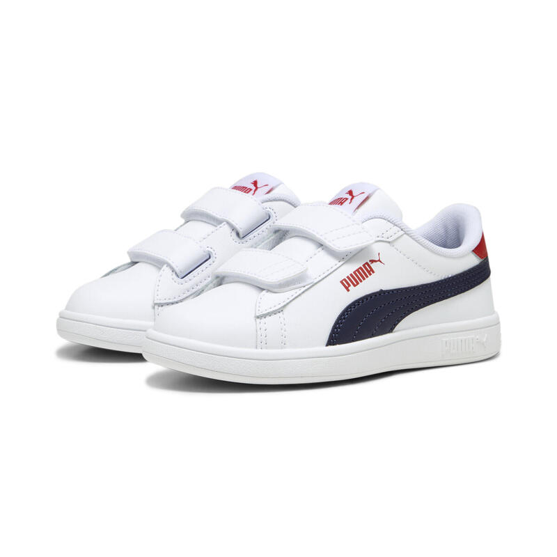 Smash 3.0 leren V sneakers voor kinderen PUMA White Navy For All Time Red Blue