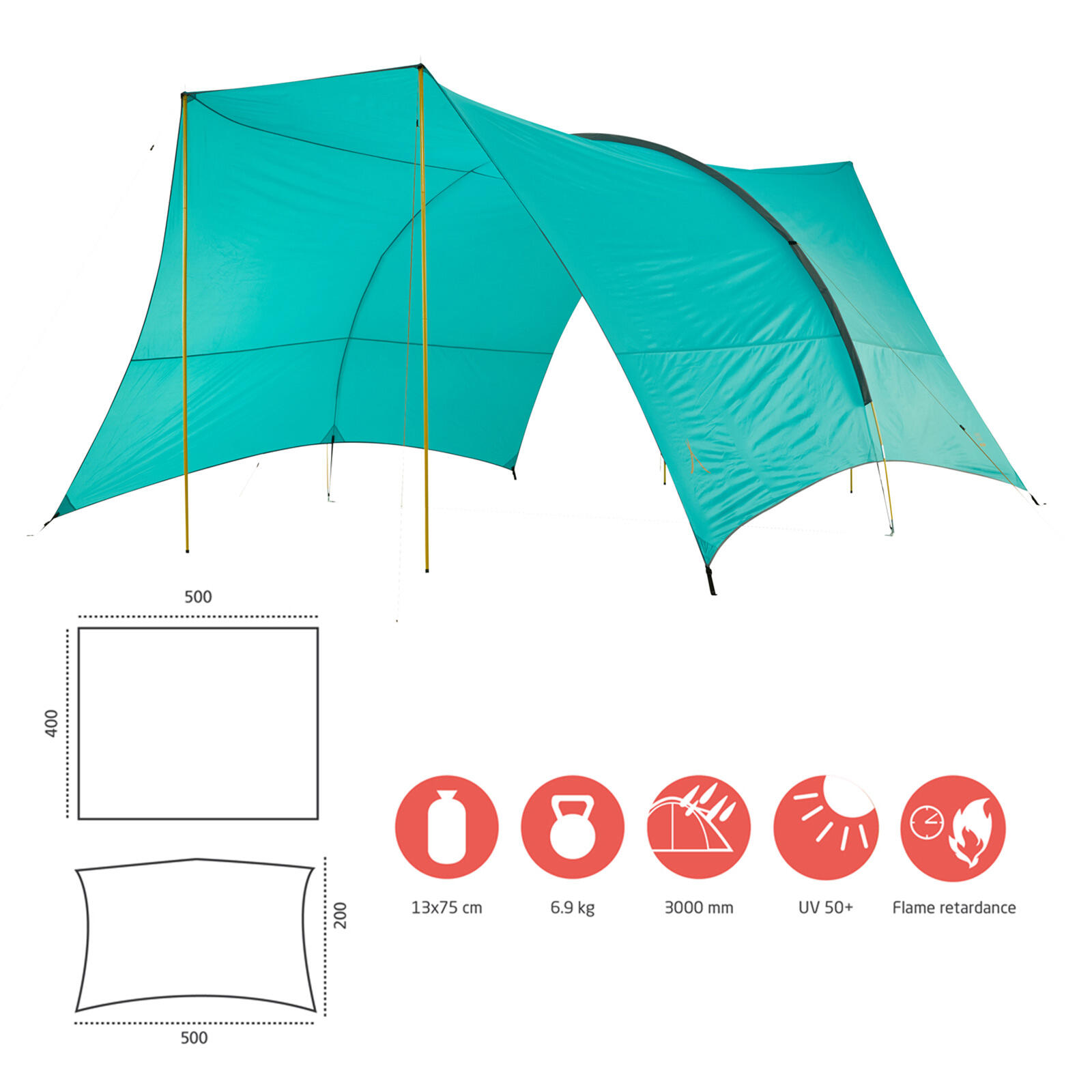 Pavillon Tarp Tahuta Shelter 4 Voile d'ombrage Camping Auvent 5x4 m 2/7