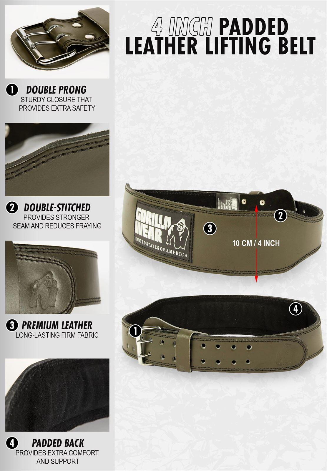 Gorilla Wear Couro acolchoado de 4 pol. Cinto de elevação - Exército Verde 6/6