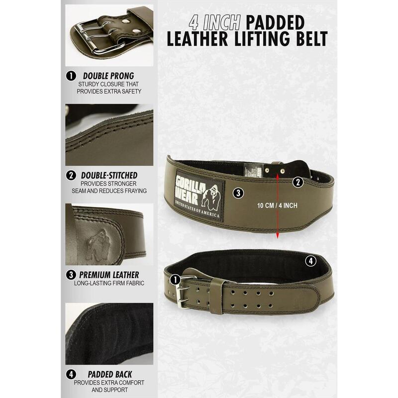 Gorilla Wear 4 Inch Padded Leather Lifting Belt  Army Green