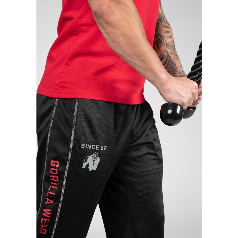 Pantalón Chándal Fitness Largo Hombre GORILLA WEAR FunctionalMesh Negro Rojo