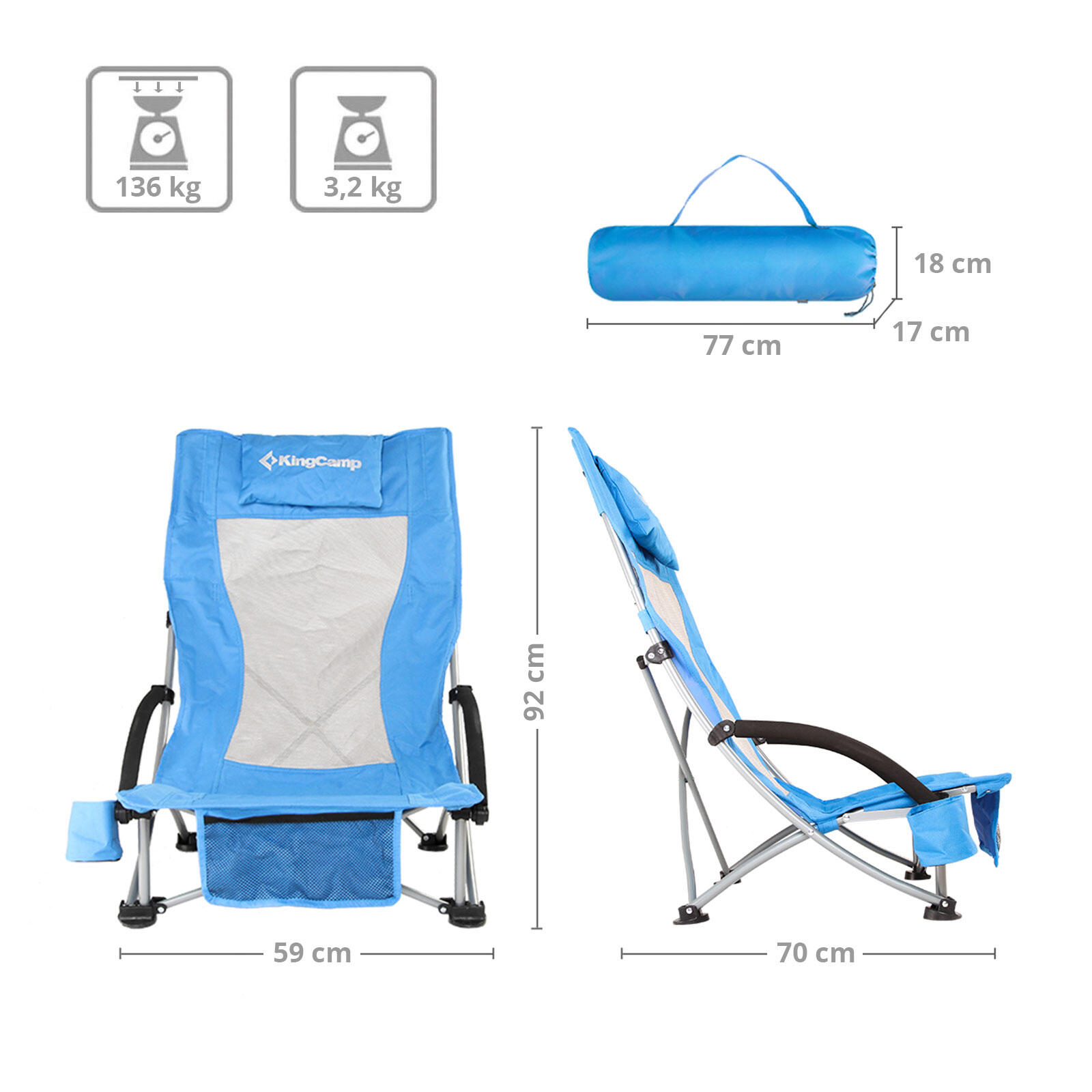 Chaise de camping plage allongée haute pliant bas 136 kg 2/7