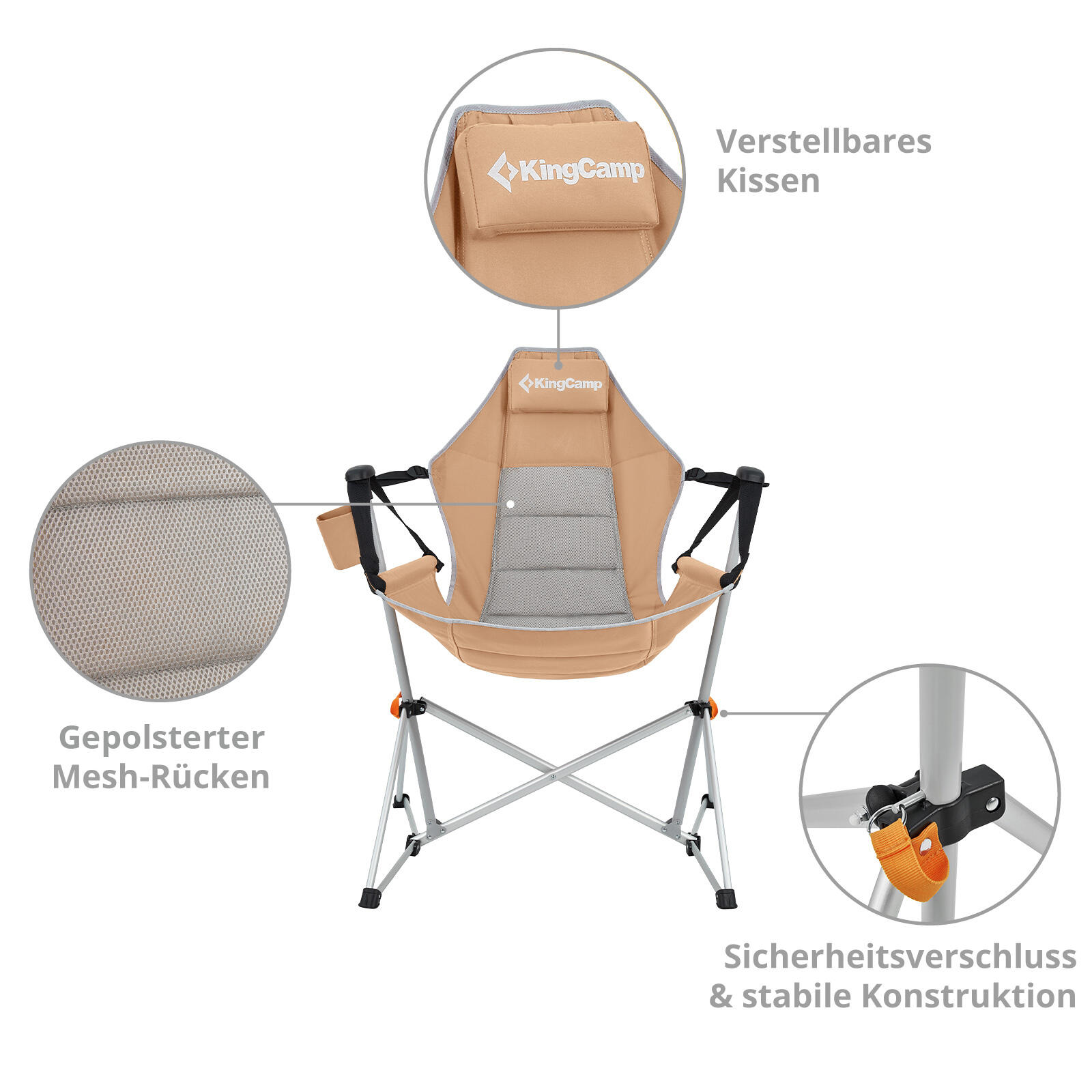 Silla de camping mecedora Orchid plegable Ajustable 120kg 6/6