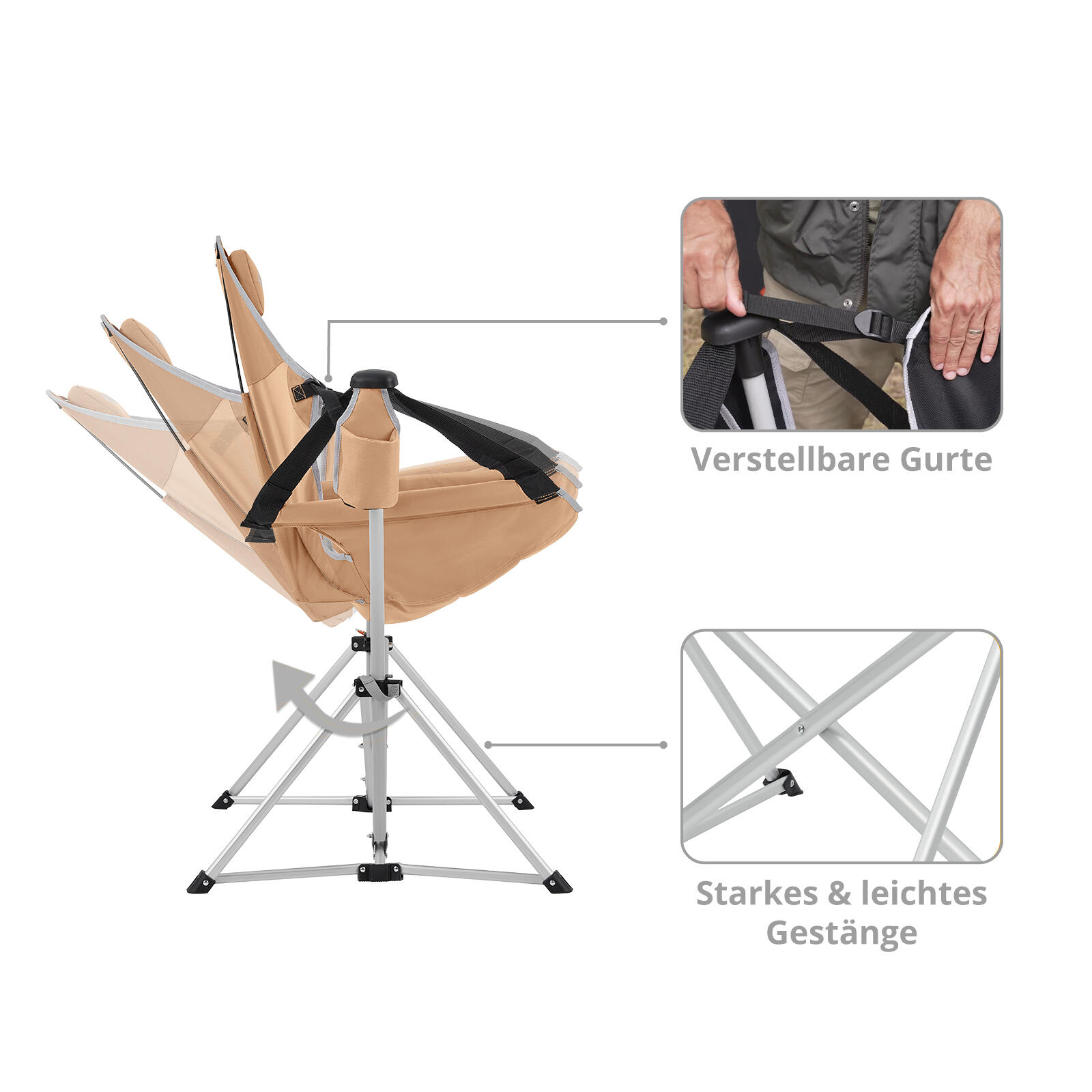 Silla de camping mecedora Orchid plegable Ajustable 120kg 5/6