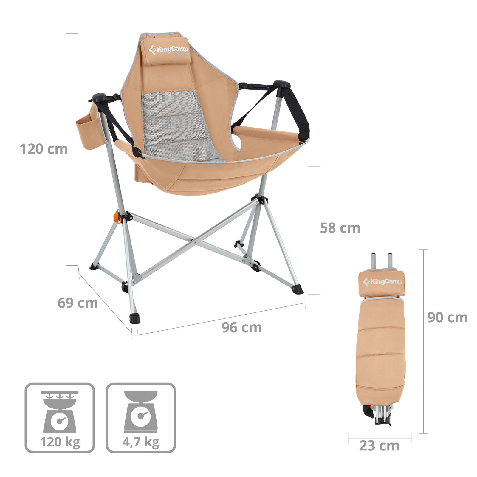 Silla de camping mecedora Orchid plegable Ajustable 120kg 2/6