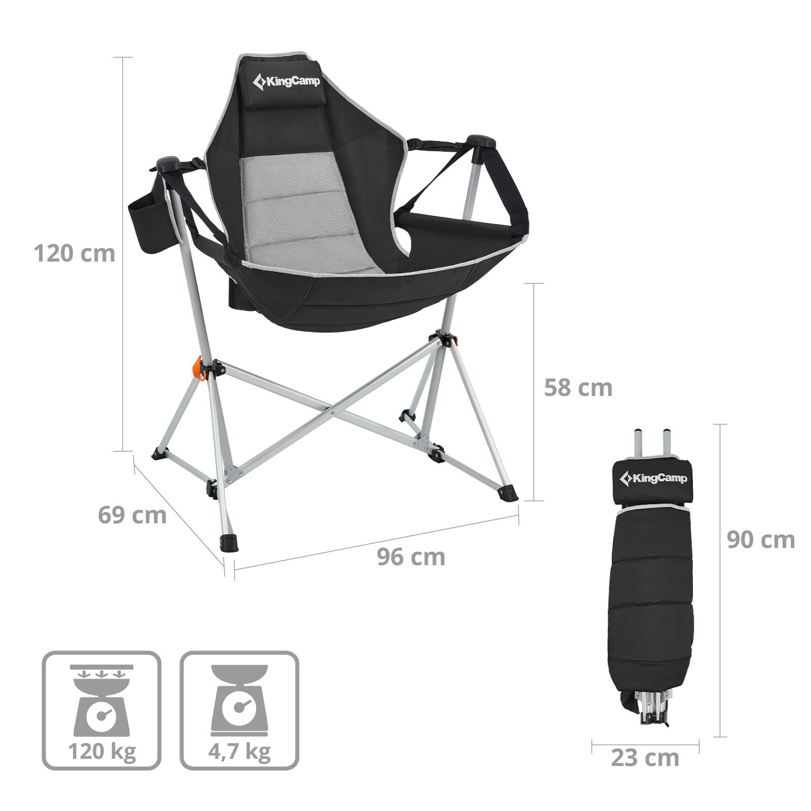 Chaise de camping Orchid Balançoire pliante Réglable 120kg 2/7