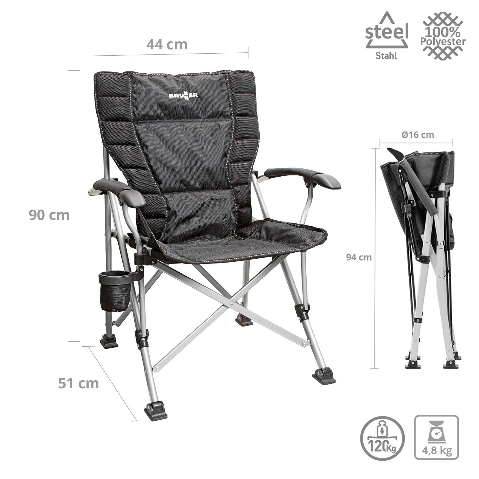 Campingstoel Raptor NG 2.0 tuinvouwstoel 3D-gepolsterd staal 120 kg 2/5