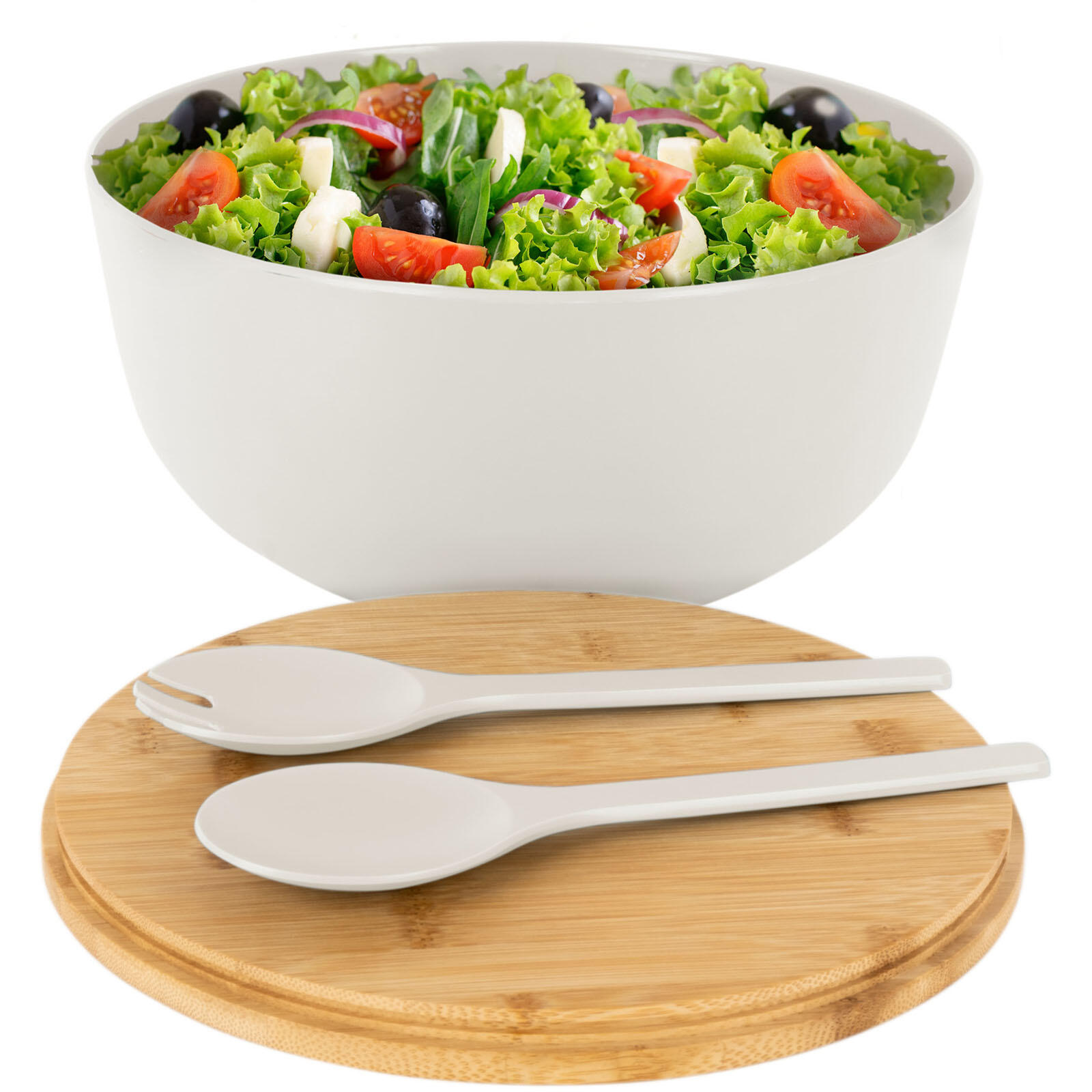 Camping Saladier Greenkick Planche Salade Couverts Mélamine Bambou Ø25 5/6