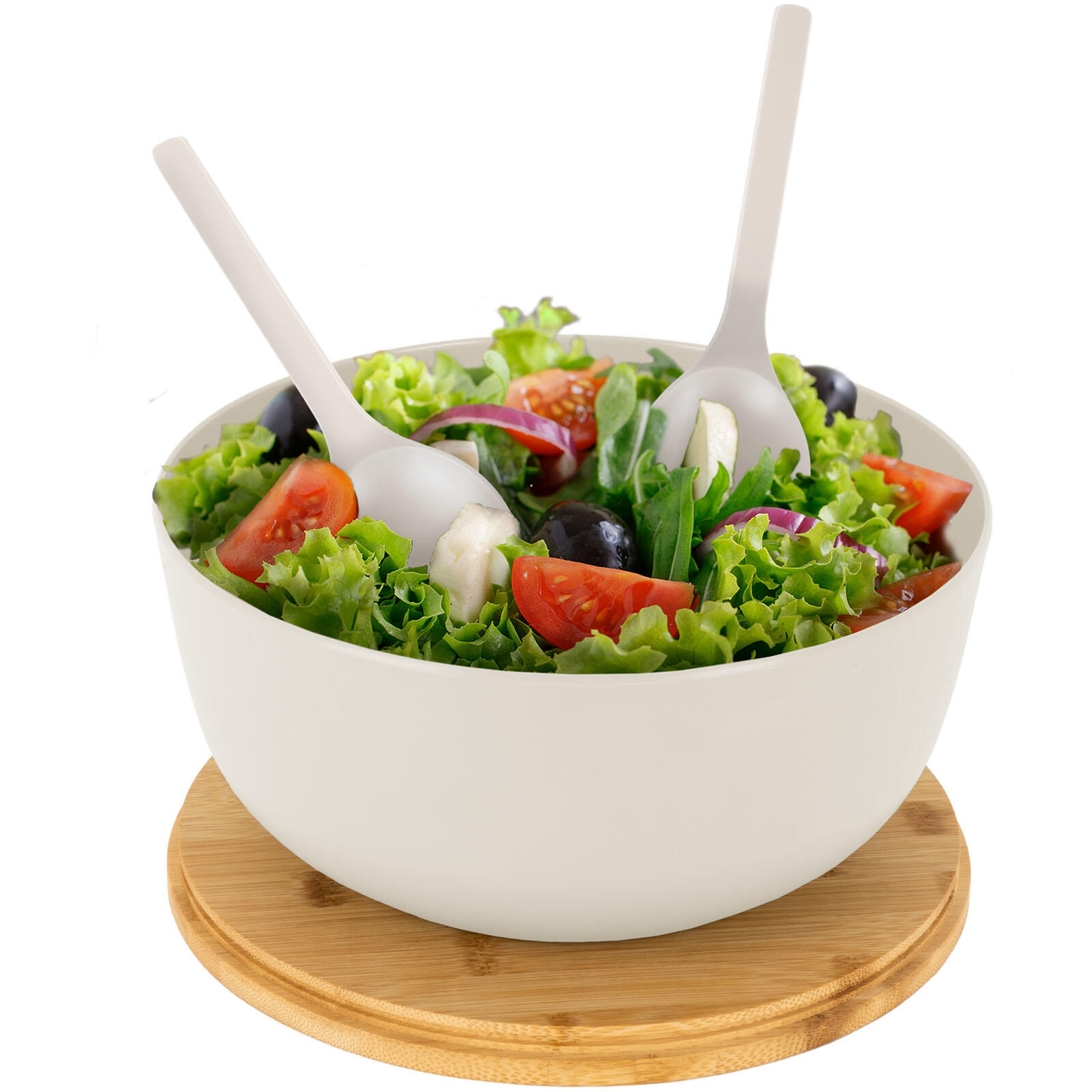 Camping Saladier Greenkick Planche Salade Couverts Mélamine Bambou Ø25 4/6