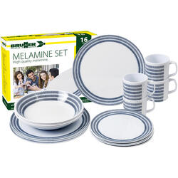 Vaisselle de camping Mélamine Set Bluebay 16 pièces Assiettes Gobelets