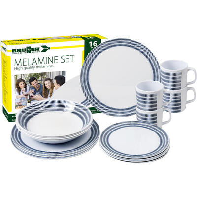 Campinggeschirr Melamin Ess Geschirr Set Bluebay 16-teilig Camping Teller Becher