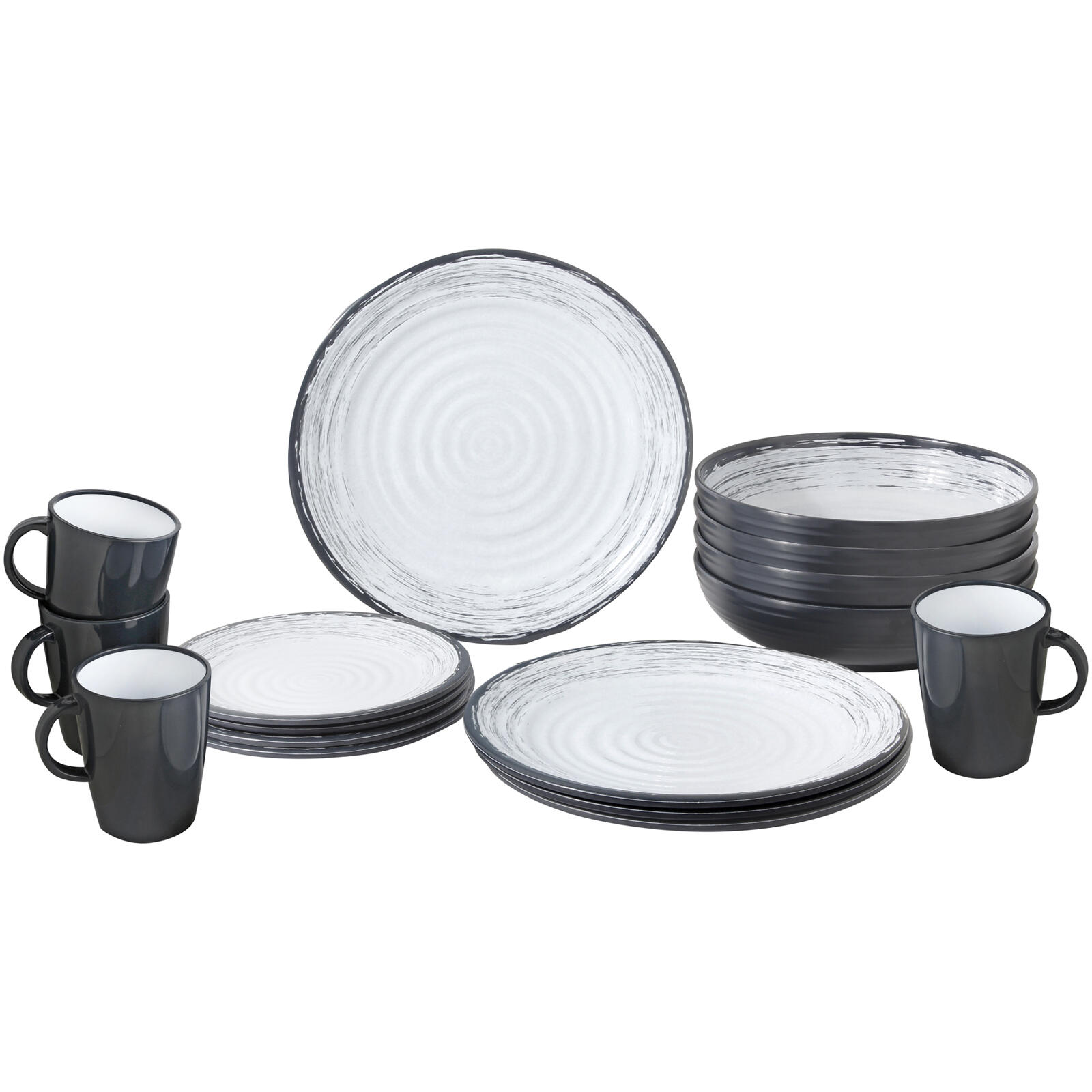 Brunner - Vaisselle De Camping Mélamine Set Lunch Box 16 Pièces Assiettes Voyage - Assiette - Blanc|gris - Taille Unique - Decathlon