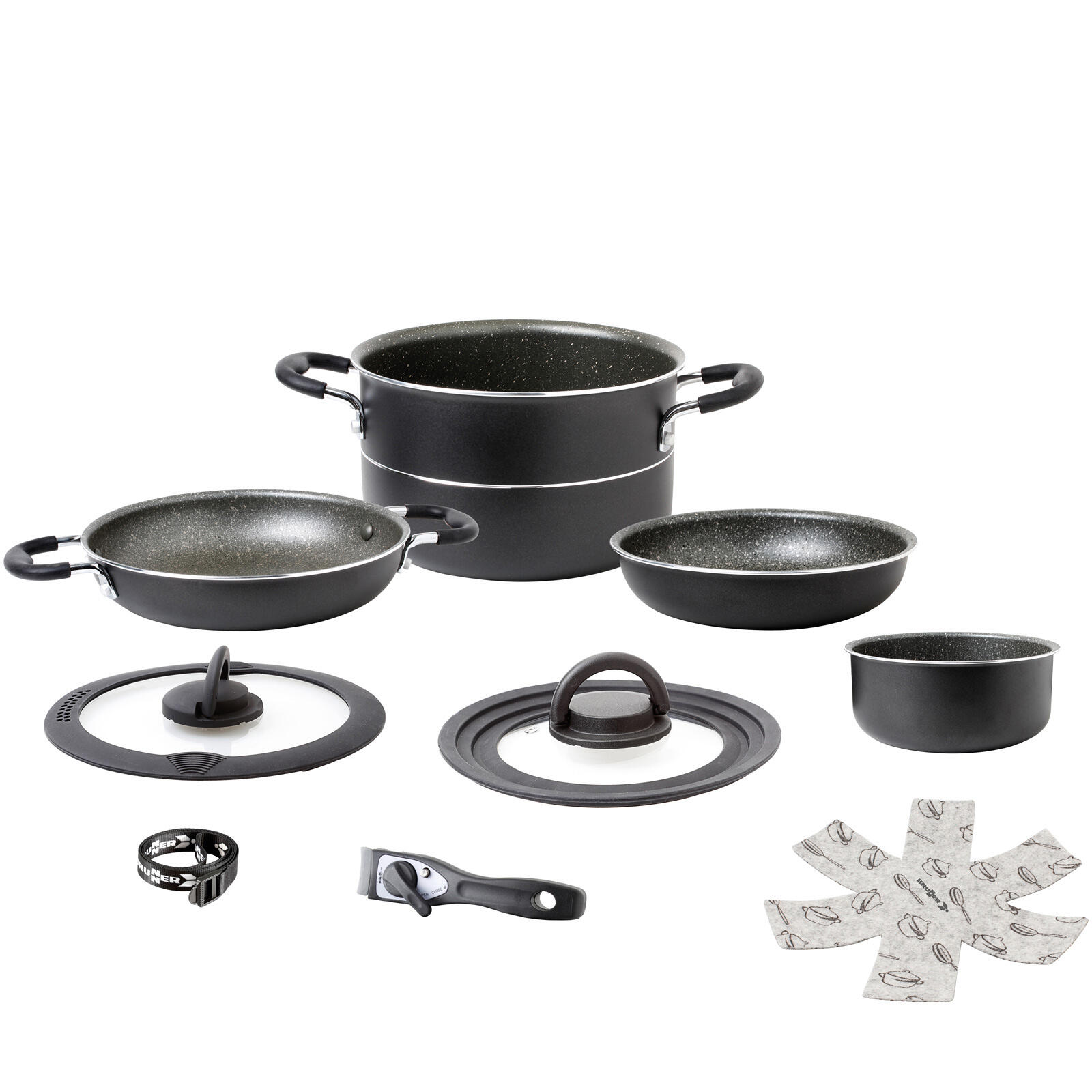 BRUNNER Set di cottura in alluminio Pirata Ø20 Campeggio Pentole Cucina Pentola Padella