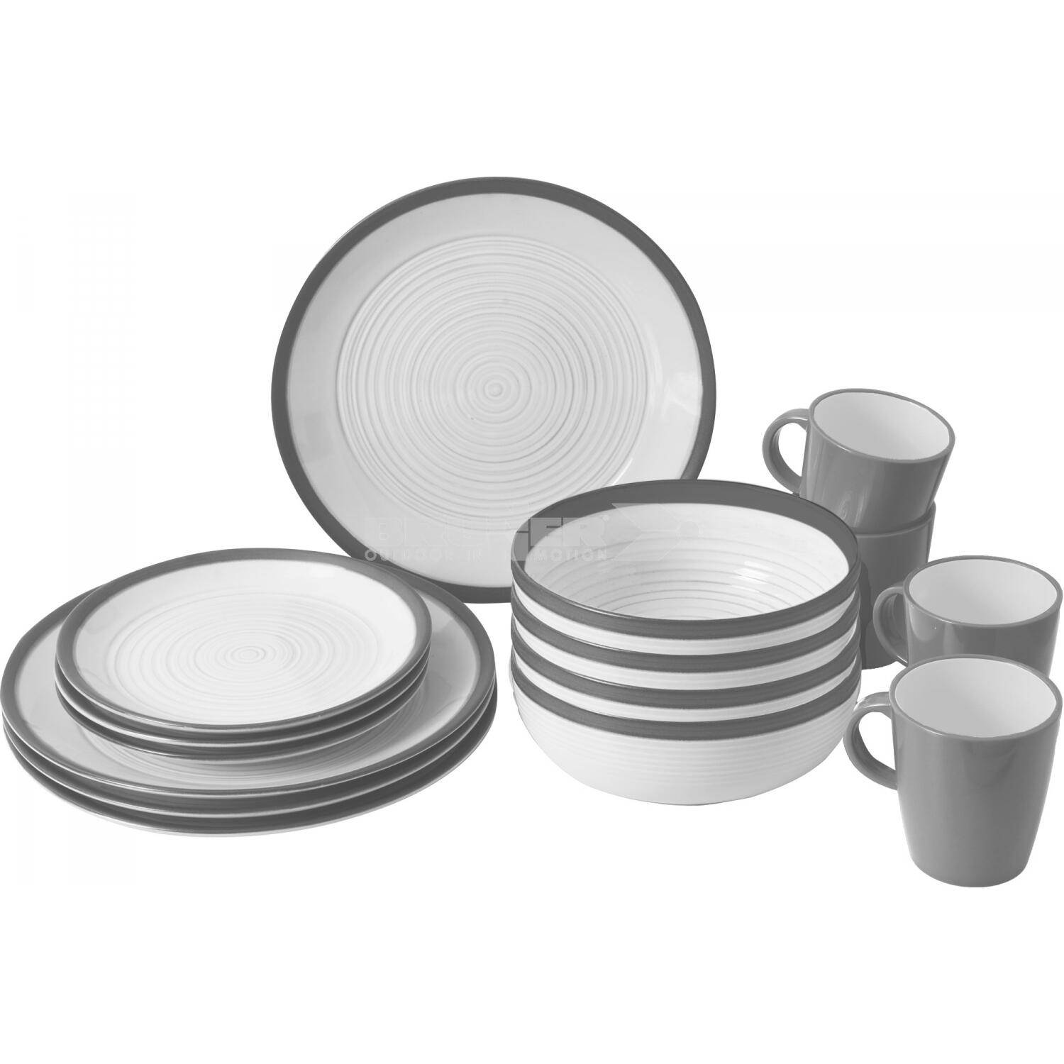 Brunner - Vaisselle De Camping Mélamine Set Lunch Box 16 Pièces Assiettes Voyage - Assiette - Blanc|gris - Taille Unique - Decathlon