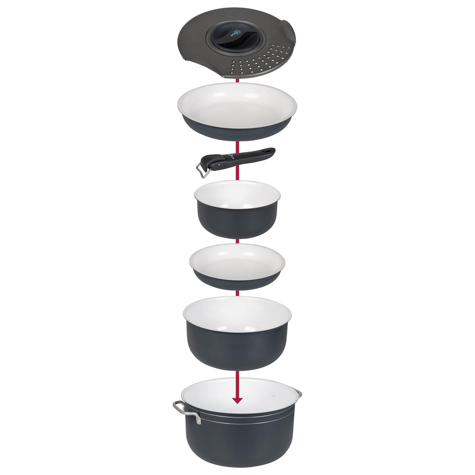 Set da cucina in ceramica 7 pezzi pentole Campeggio alluminio antiaderenti 3/7