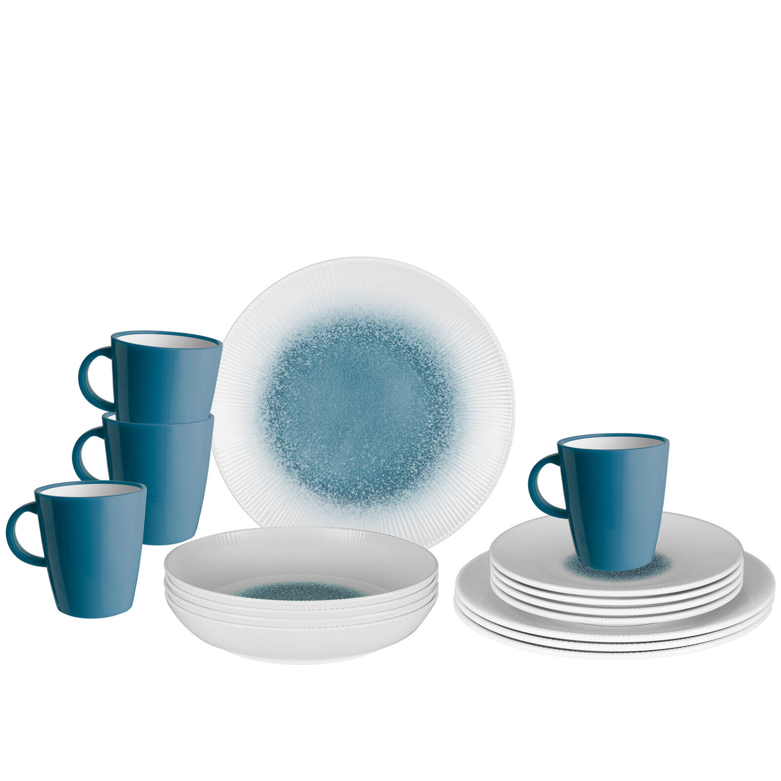 Brunner - Vaisselle De Camping Mélamine Set Lunch Box 16 Pièces Assiettes Voyage - Assiette - Blanc|bleu - Taille Unique - Decathlon