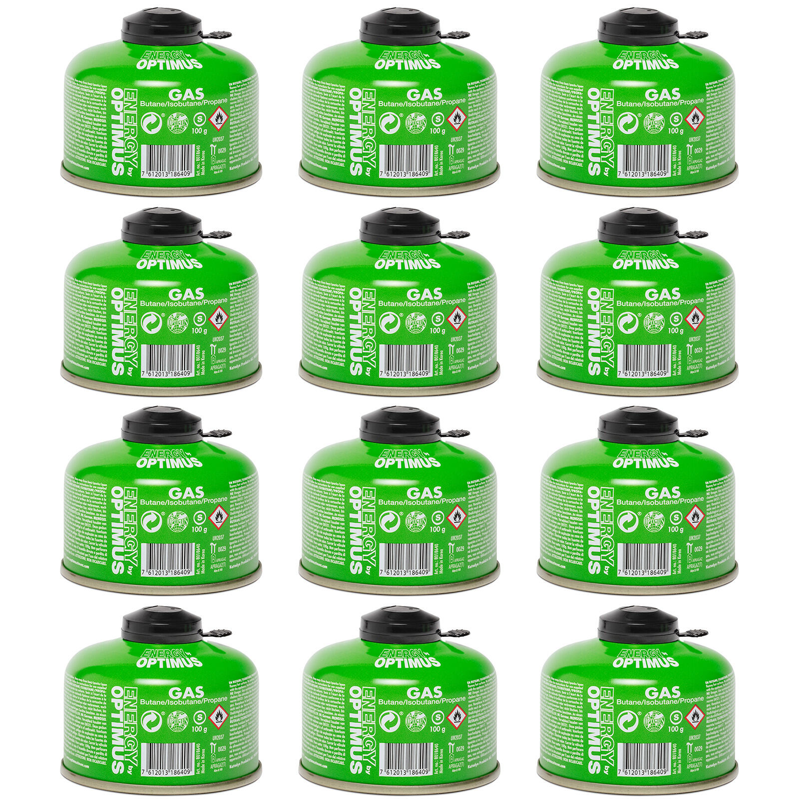 OPTIMUS 12 x Gaskartuschen Campingkocher Kartusche Schraubkartusche Butan/Propan 100 g