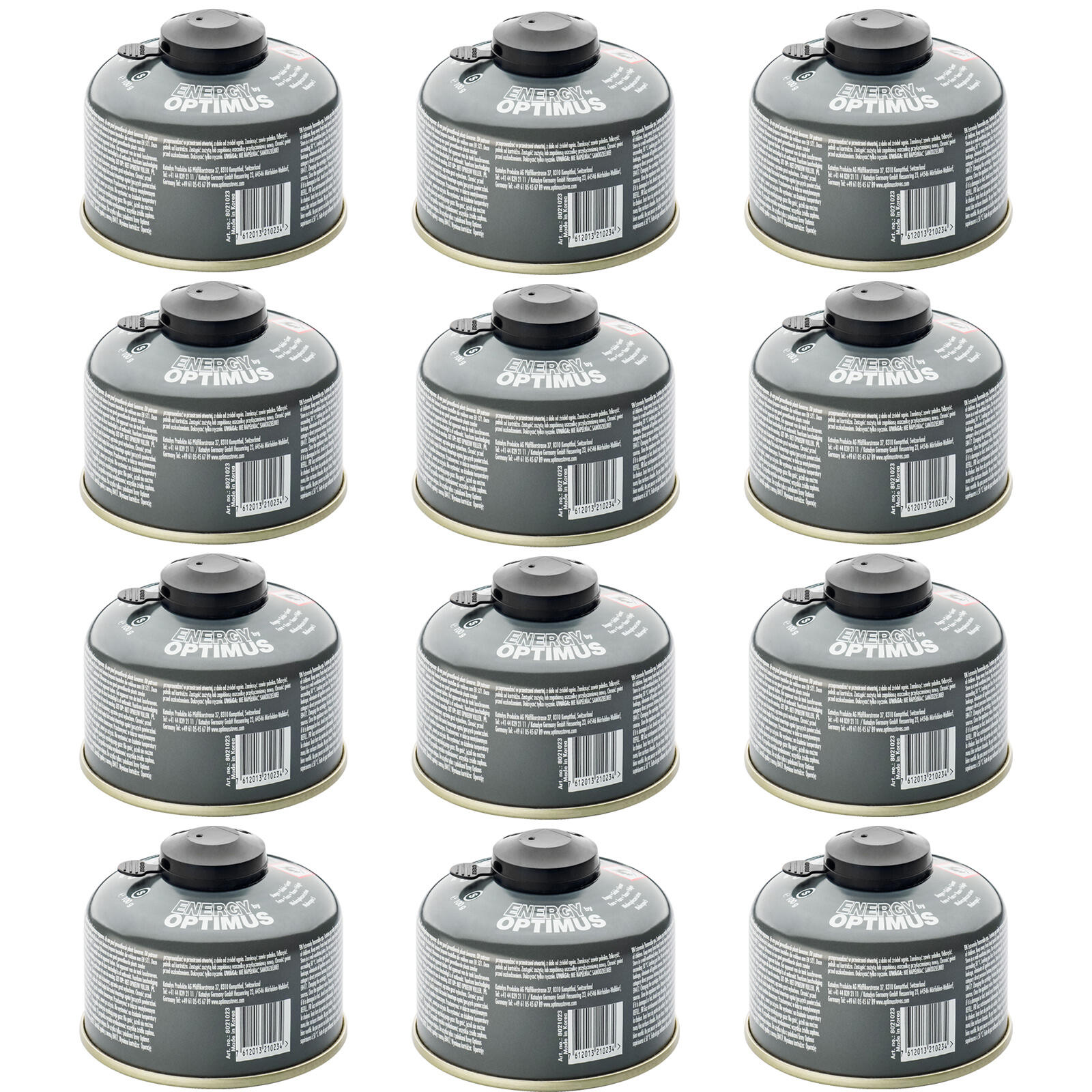 OPTIMUS 12x Schraubkartusche 4-Season Ventil Gas Kartusche Iso Butan/Propan 100g